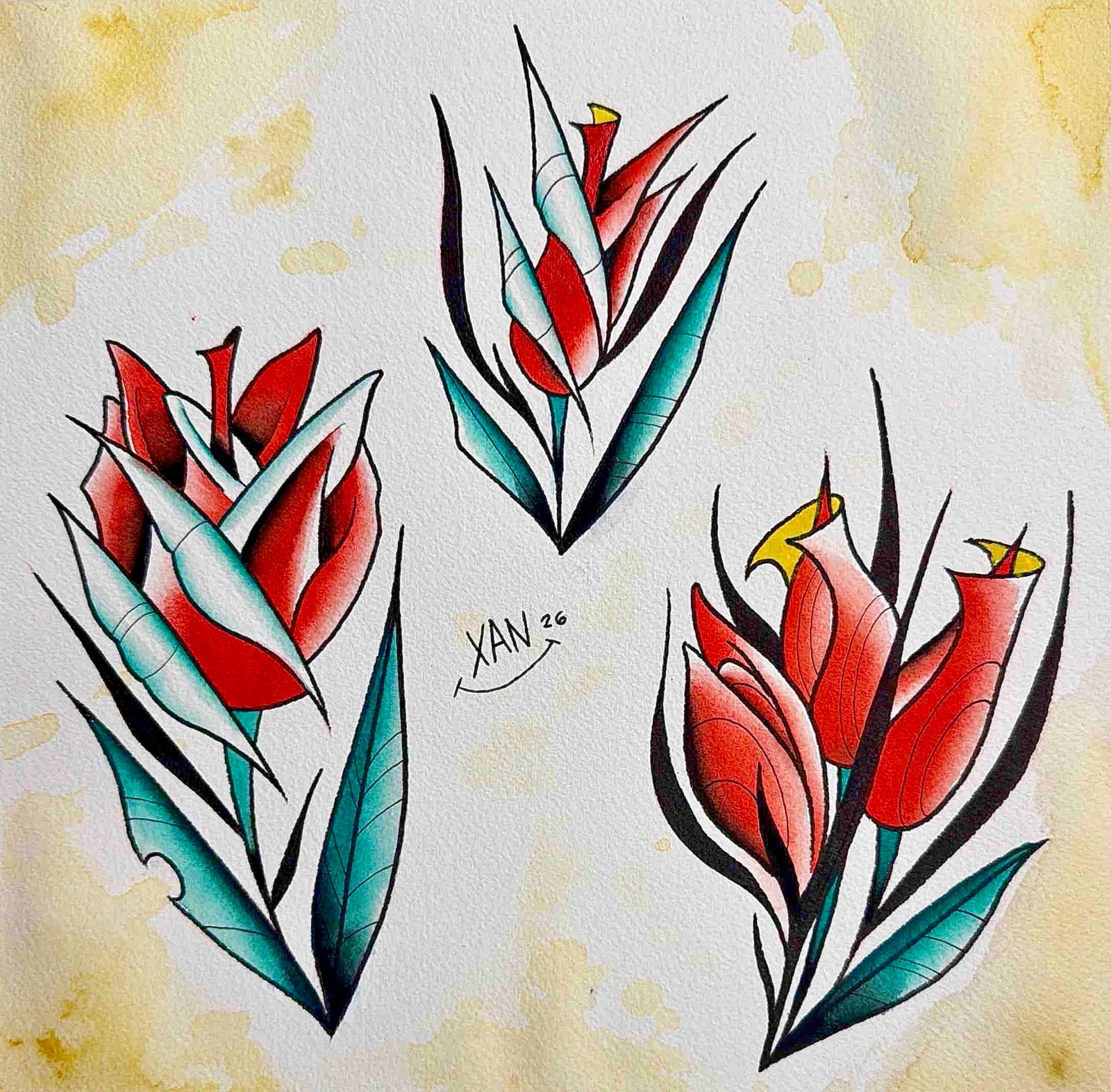 Three-piece botanical tulip flash panel