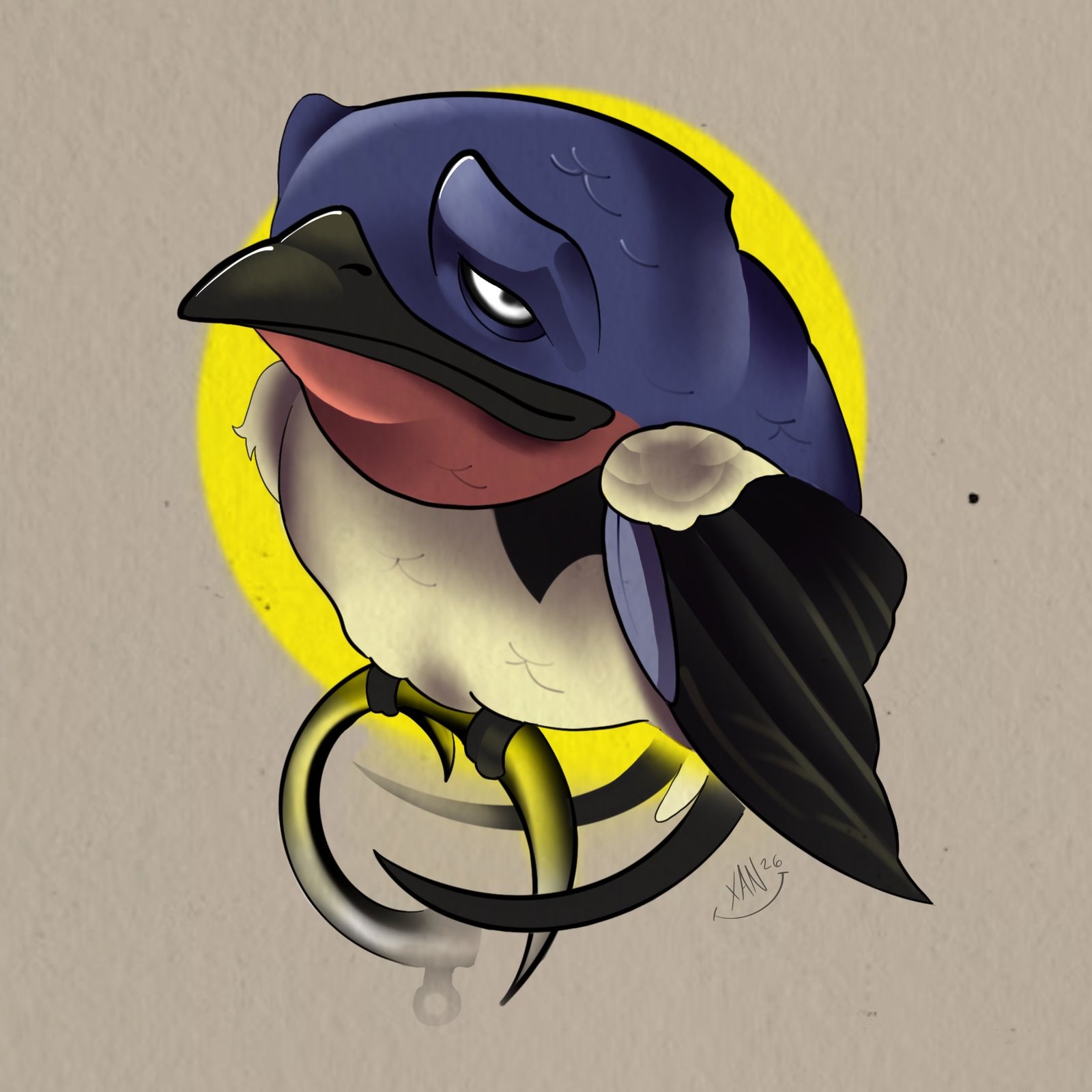 Swallow bird perched on a hook flash design
